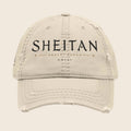 Sheitan Distressed Embroidered Dad Hat — Vintage Beige Casual Cap