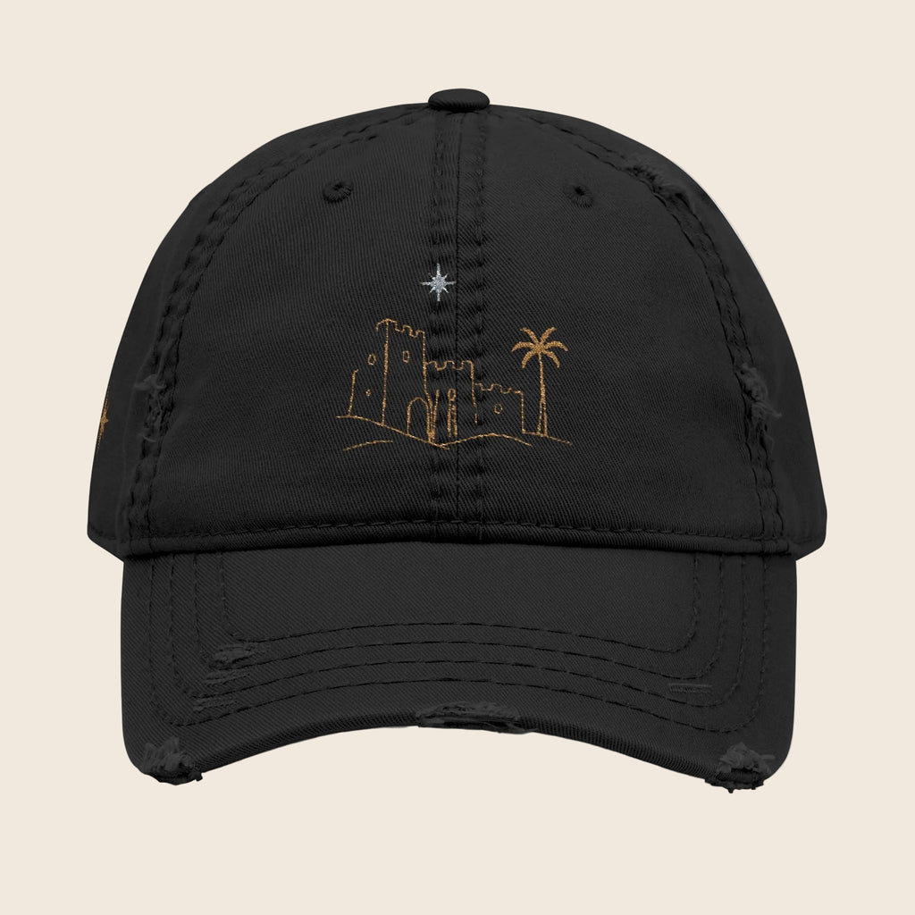 Distressed Embroidered Dad Hat — Desert Oasis Palm & Star Baseball Cap