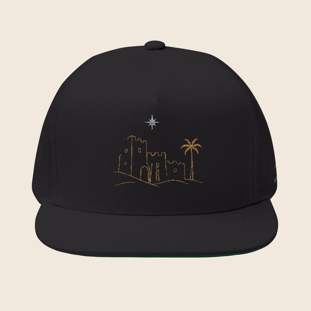 Nativity Embroidered Flat Bill Cap — Star & Manger Snapback
